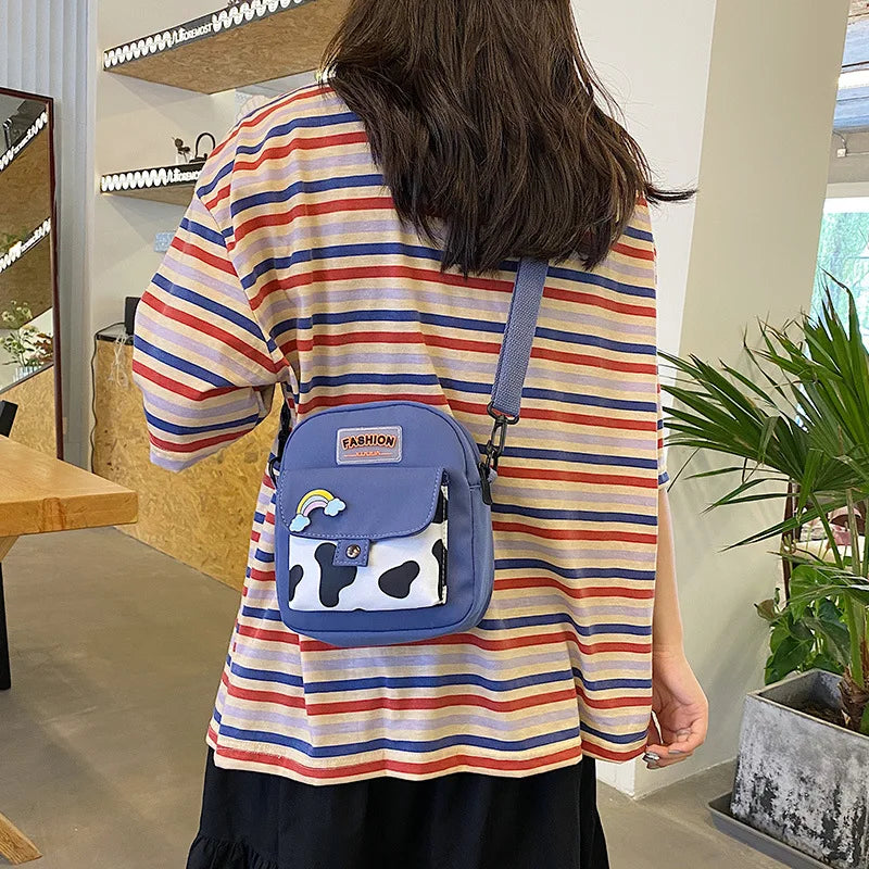 Harajuku Phone Crossbody Bag Nylon Cute Small Bags for Women Cow Pattern Square Small Shoulder Bag Suitable for Women Daily Use
