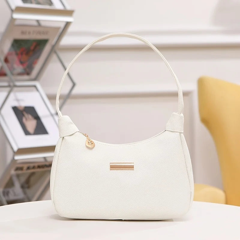 Fashion Shoulder Bag for Women, Solid Color Synthetic Leather Handbag with Zipper Closure, Versatile Underarm Dumpling Purse