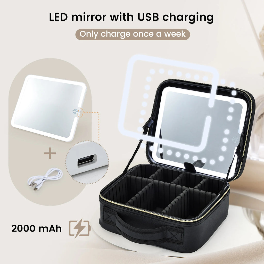 Makeup Bag With Led Mirror 3 Modes Lights Makeup Bag With Vanity Mirror With Lights Travel Makeup Case With Lighted Mirror