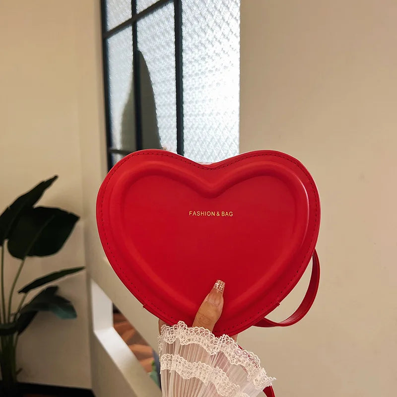 Fashion Heart Shape Crossbody Bags For Women New Solid Color PU Leather Shoulder Bag Casual Ladies Handbags Designer Female Bags
