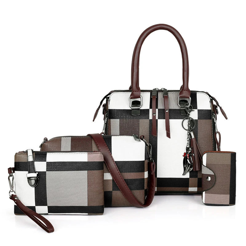 New Fashion Luxury Handbags New 4 PCS Set Women Plaid Colors Handbag Female Shoulder Bag Travel Shopping Ladies Crossbody Bag