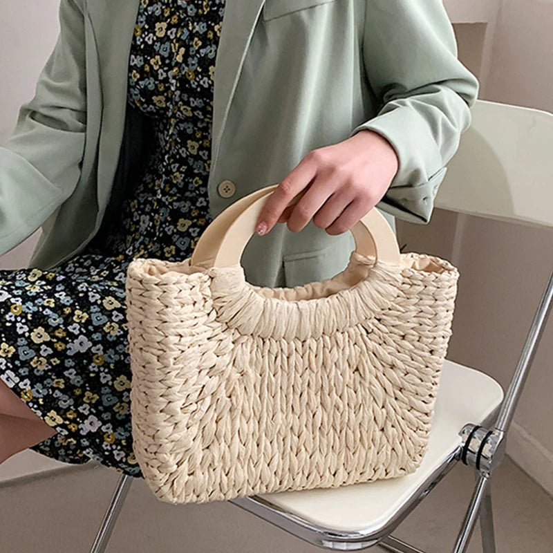 Fashion Lady Straw Woven Basket Handbag Summer Women's Shoulder Bag Bohemia Travel Beach Han made Beach Bucket Shopper Tote