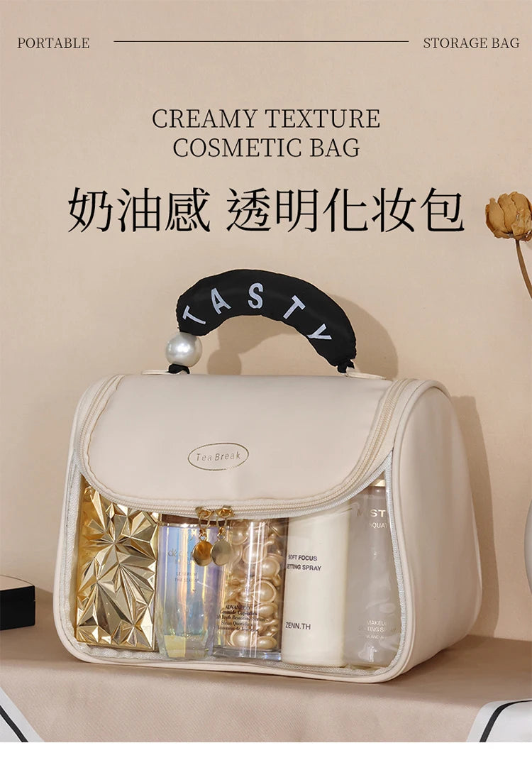 New Hooked Toilet Bag Transparent PVC Makeup Bag Large Capacity Hanging Storage Bag Travel Portable Handbag