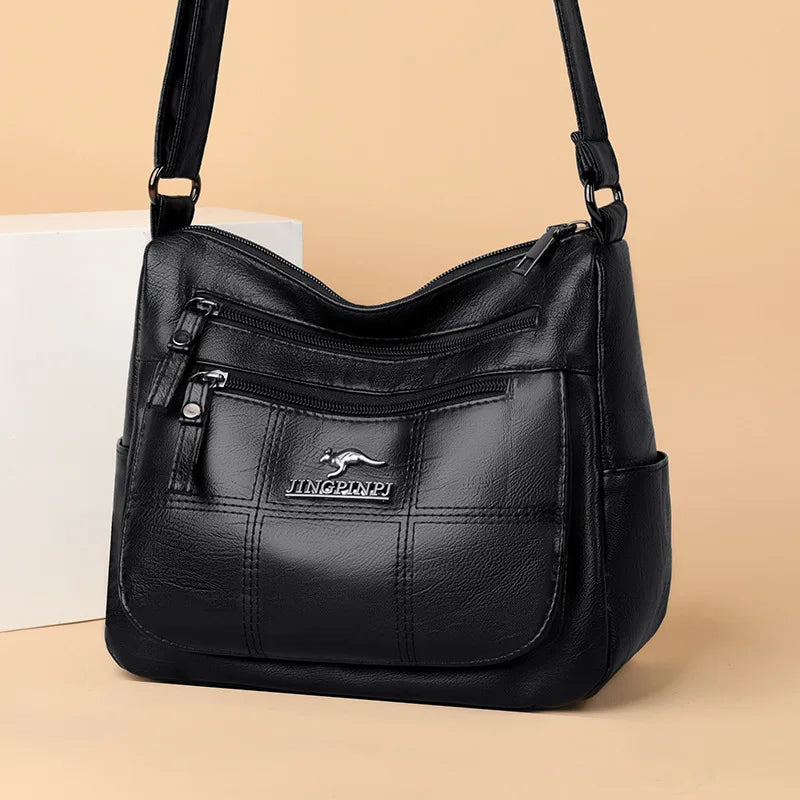 Solid Color PU Leather Single Shoulder Bag, Multi Compartment Pocket Daily Women's Cross Body Bags, Large Capacity Women's Bag.