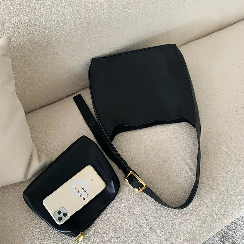 1Pcs All-Match Women Shoulder Bag Solid Fashion Handbag Crossbody Bag Women's Minimalist PU Leather Bag For Work