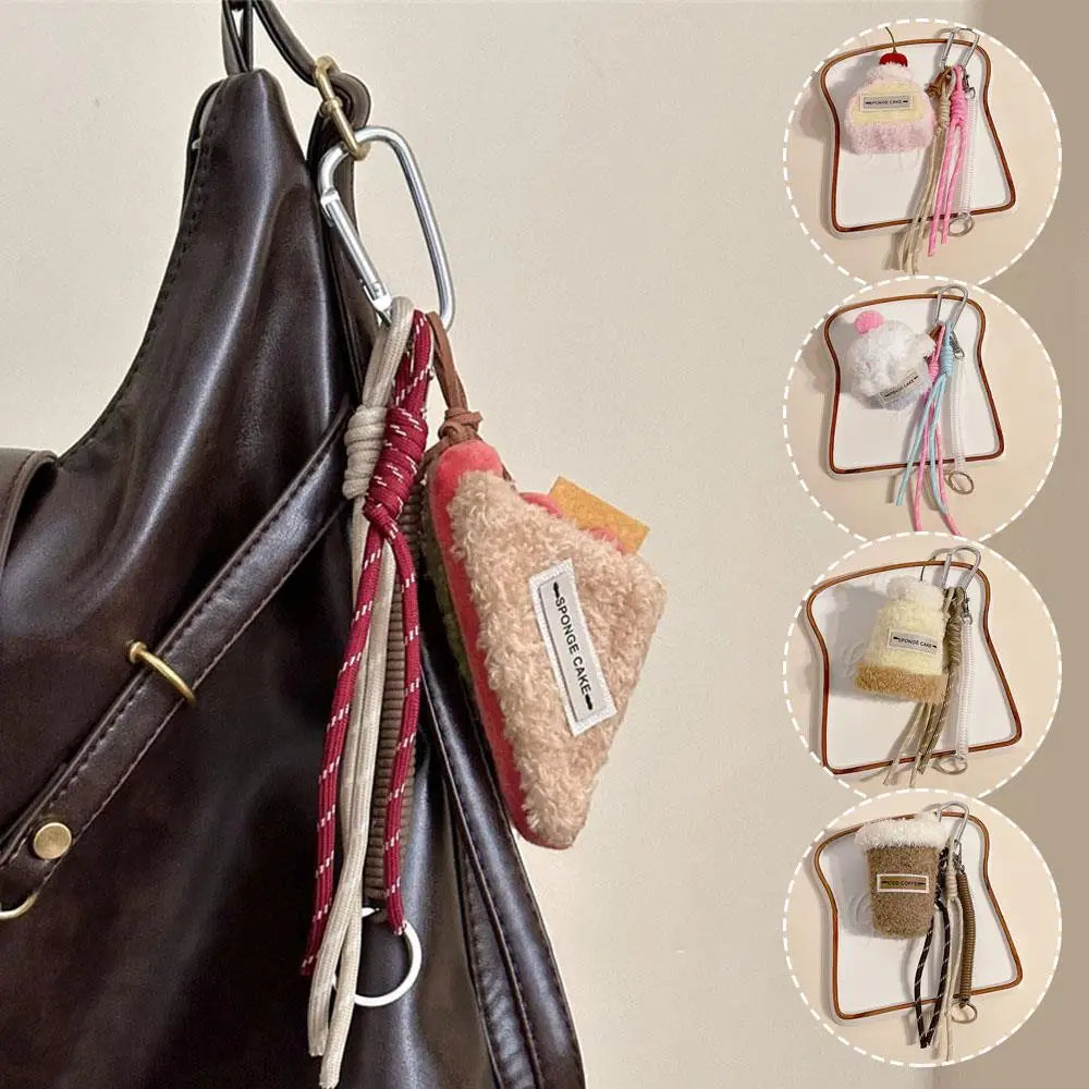 Korean Plush Dessert Sandwich Pendant For Bag Cute Cake Keychain Backpack Handbag Pendant Afternoon Tea Series Bag Charms New
