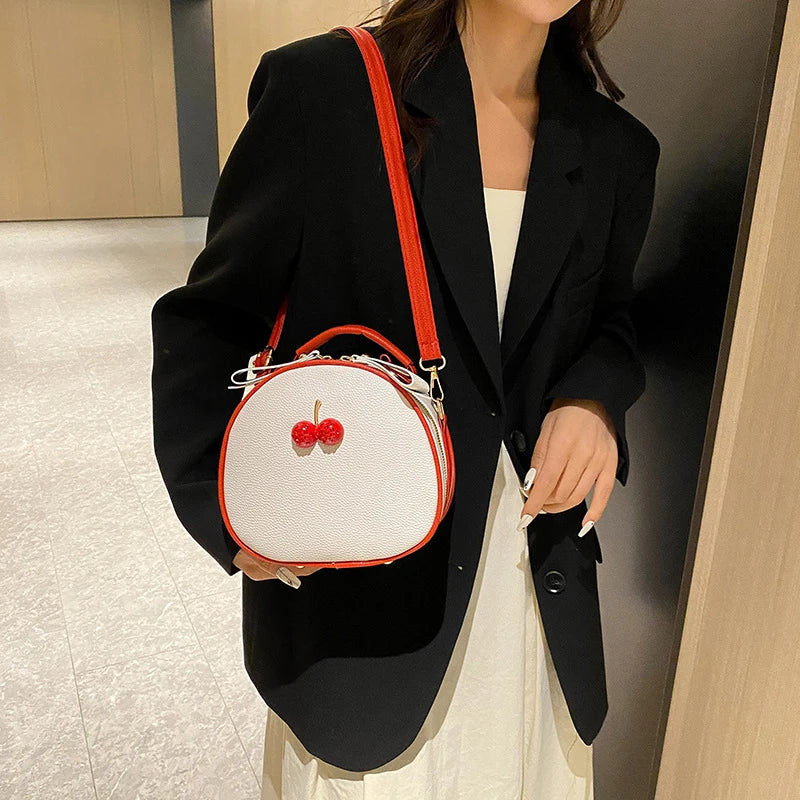 Litchi Pattern Contrast Cherry Small Purse and Handbags New Womens Sling-shoulder Crossbody Mobile Phone Bag