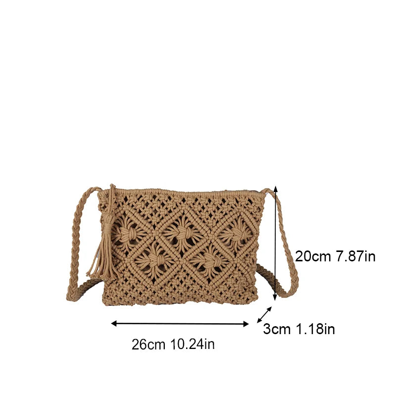 Fashion Woven Hollow Out Shoulder Bags Summer Crossbody Beach Travel Handbag Female Tassel Bag Women Messenger Bags