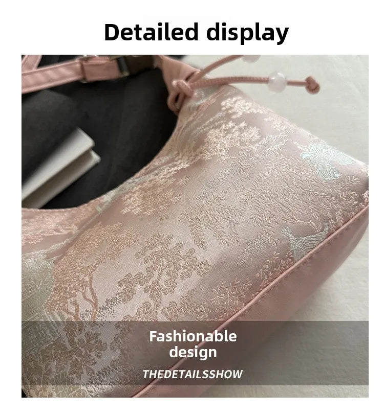 Fashionable Chinese Handbags Fashion Trend Single Shoulder Bag Light Simple Crossbody Bag Random Printed Satin Women's Tote Bag