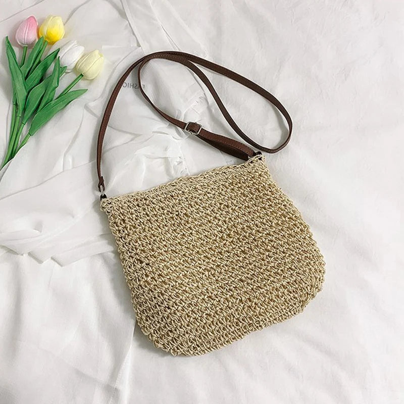 Ladies Fashion Summer Straw Crossbody Bag Women Beach Holiday Shopping Woven Shoulder Handbag Messenger Purses For Women Bags