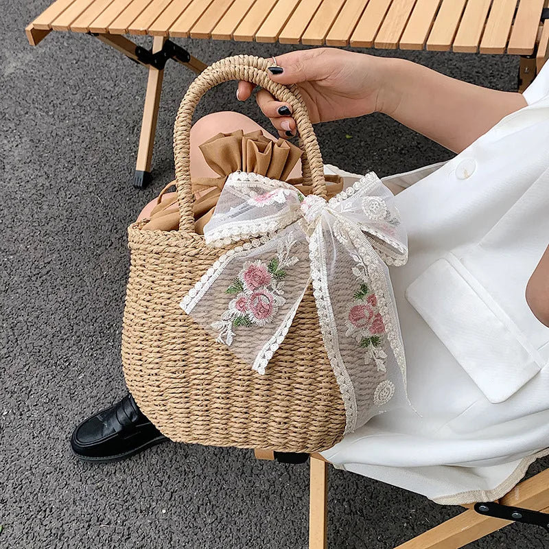 Straw Bags for Women Summer Rattan Bag Handmade Woven Beach Bag Bohemia Handbag Bolsos Fashion Rattan Basket Tote Purse