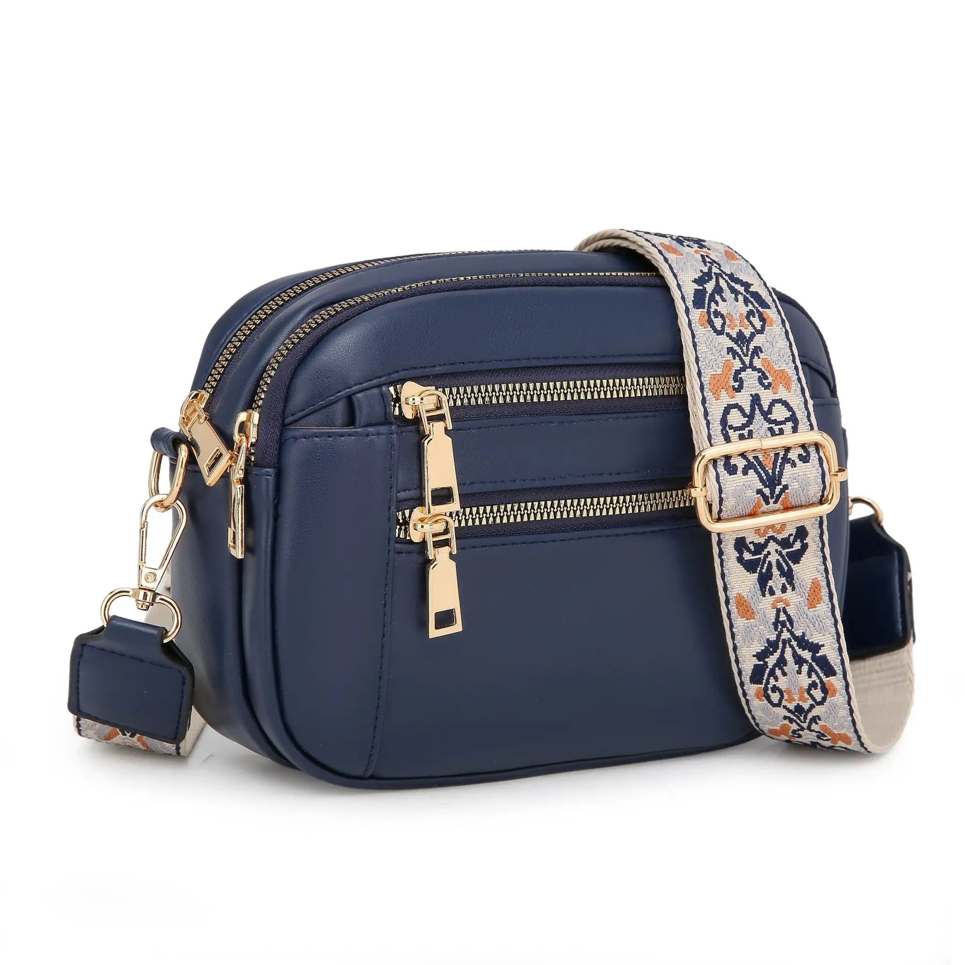 Stylish Wide Shoulder Strap Leather Crossbody Bag States Color Matching Zipper Small Square Shoulder Bag Suitable for Daily Use