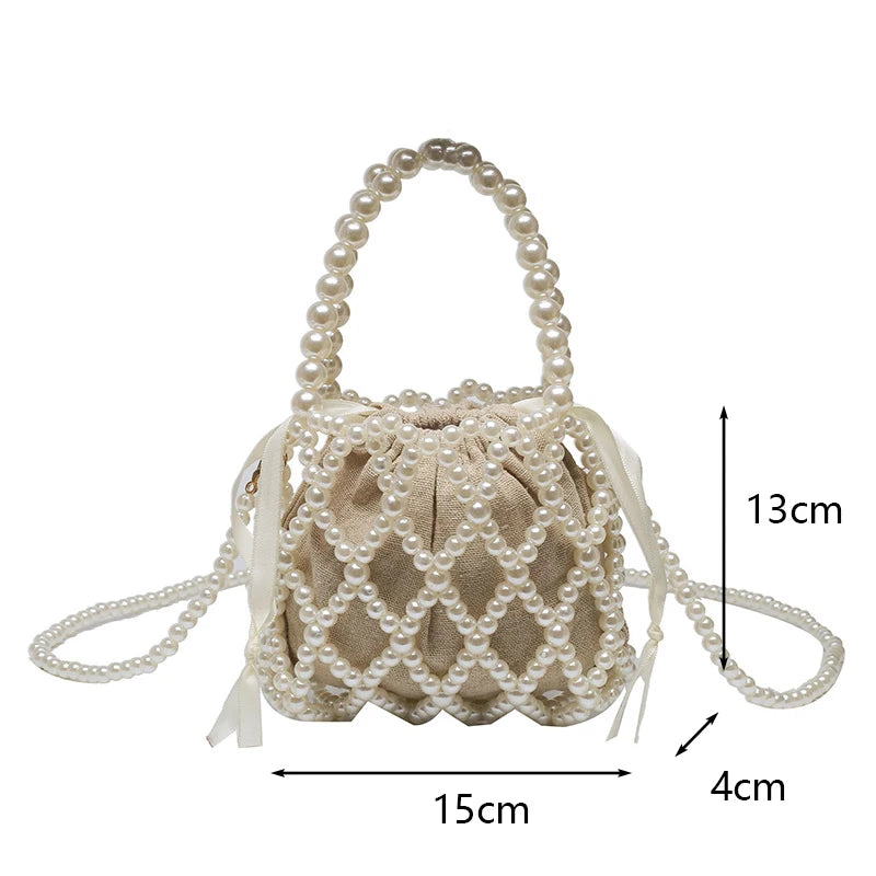 Fashion Lady Basket Handbag Summer Women's Shoulder Crossbody Bag Bohemia Travel Beach Bag Luxury Design Pearl Shopper Tote