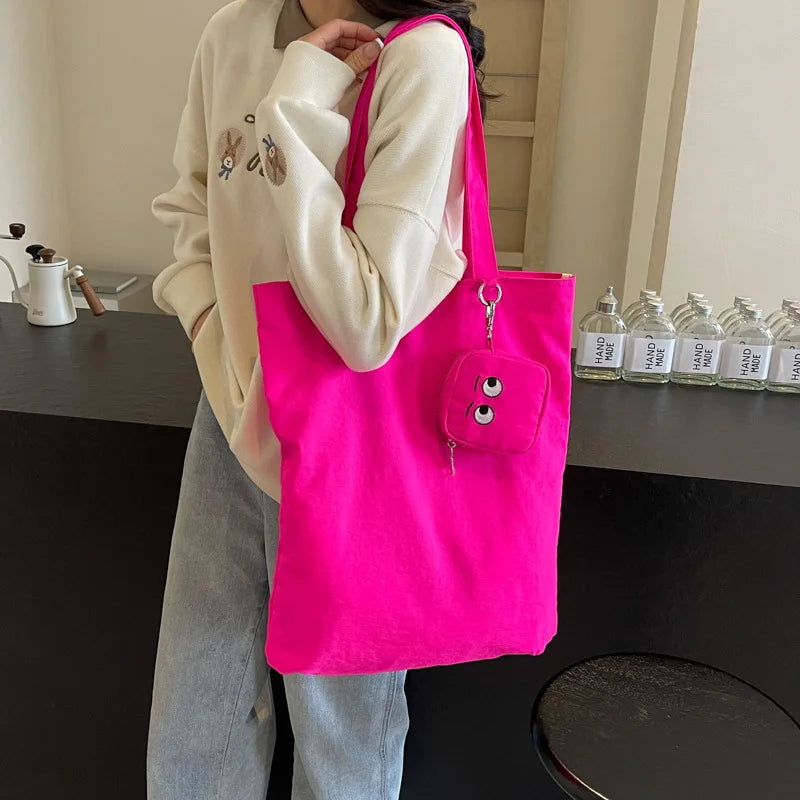High Color Value Fshion Trend Embroidery Color Cloth Bag Cute Foldable Storage Bag Daily Casual  All-Match Shoulder Bag