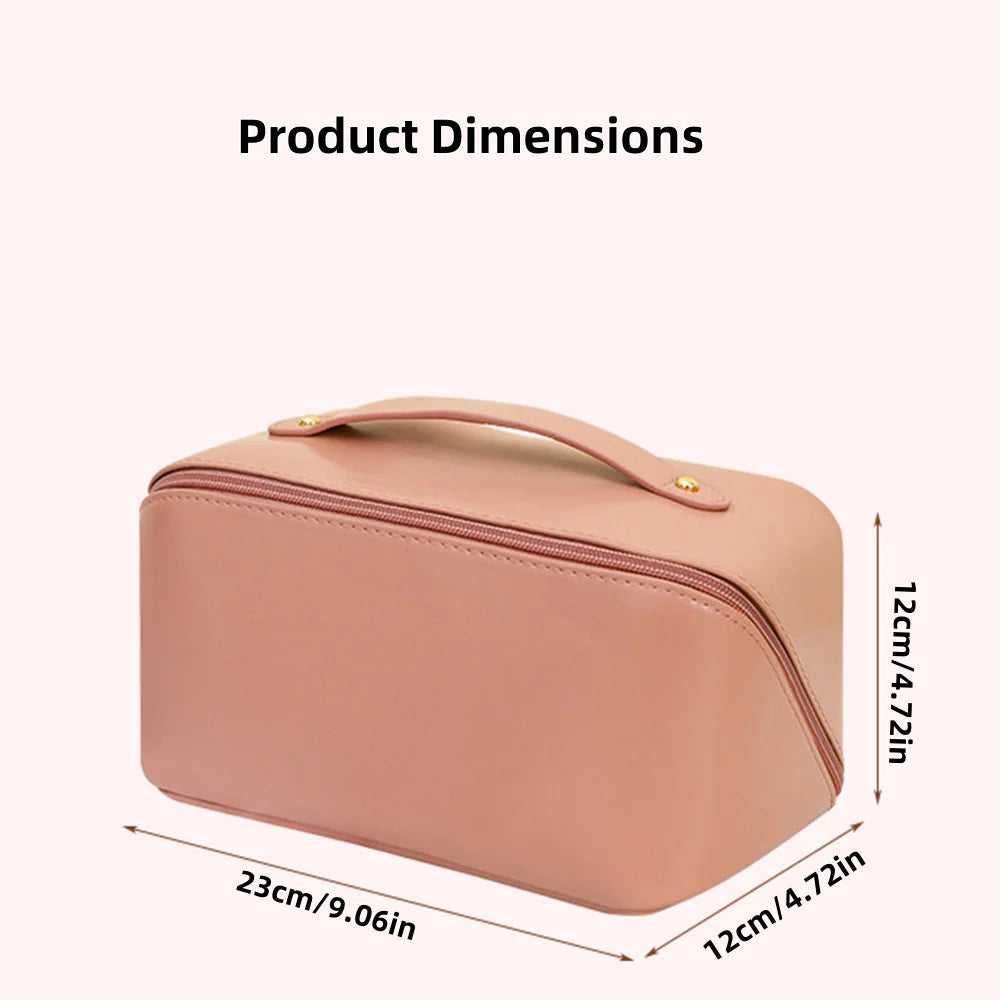 Customized Personalized Leather Square Cosmetic Bag Beauty Skin Care Large Capacity High Quality Portable Handheld Cosmetic Case