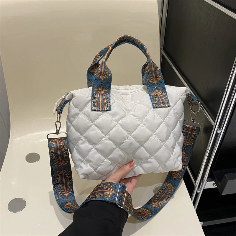 Designer Brand Lingge Quilted Padded Large Tote Nylon Women Handbags Luxury Design Shoulder Crossbody Bags Shopper Bag