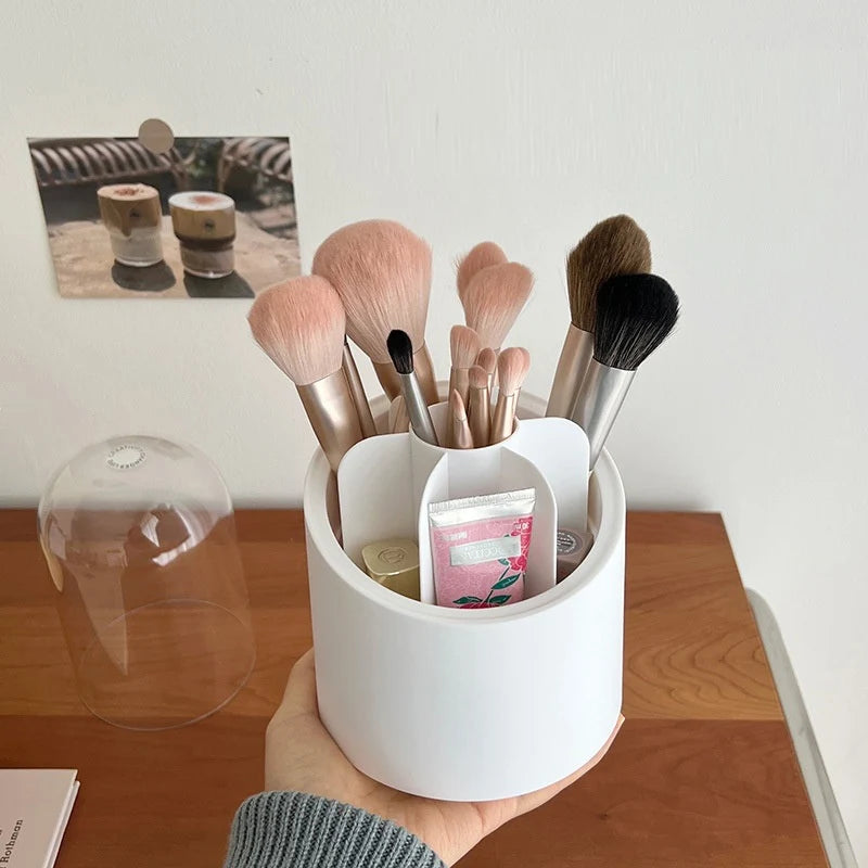 Desktop Cosmetic Brush Organizer 360° Rotating Makeup Brushes Holder 7 Grids Lipstick Eyebrow Pen Holder Eye Shadow Storage Box
