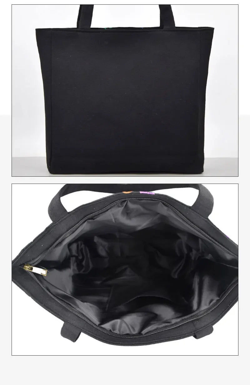 Ethnic Style Embroidery Shoulder Bag Large Capacity Literary Canvas Bag Retro Peony Tote Shopping Bag