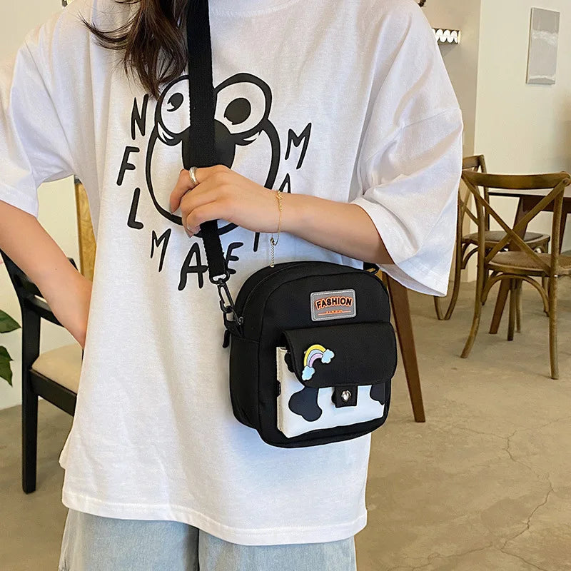 Harajuku Phone Crossbody Bag Nylon Cute Small Bags for Women Cow Pattern Square Small Shoulder Bag Suitable for Women Daily Use