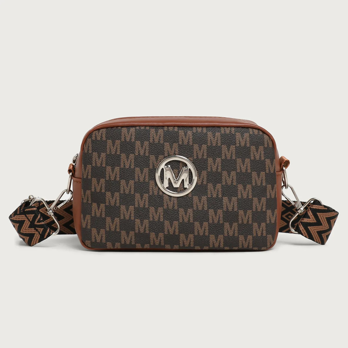 Retro M Pattern Design Female Crossbody Bag, Stylish Ladies Shoulder Bag, Wide Strap Phone Coin Purse for Women Work Party Date