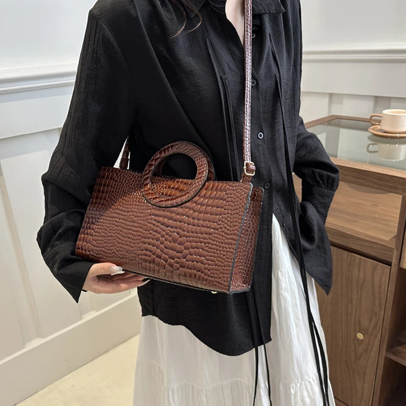 Women's Crocodile Pattern PU Leather Handbags Green Square Bag Fashion Brand Shoulder Messenger Bags Female Clutches