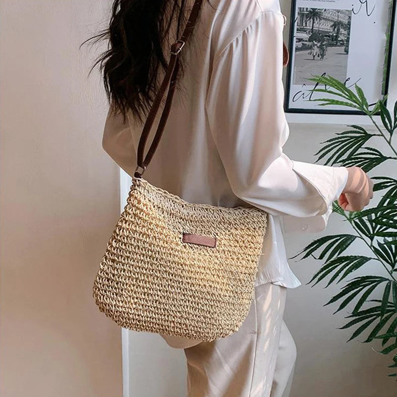 Ladies Fashion Summer Straw Crossbody Bag Women Beach Holiday Shopping Woven Shoulder Handbag Messenger Purses For Women Bags
