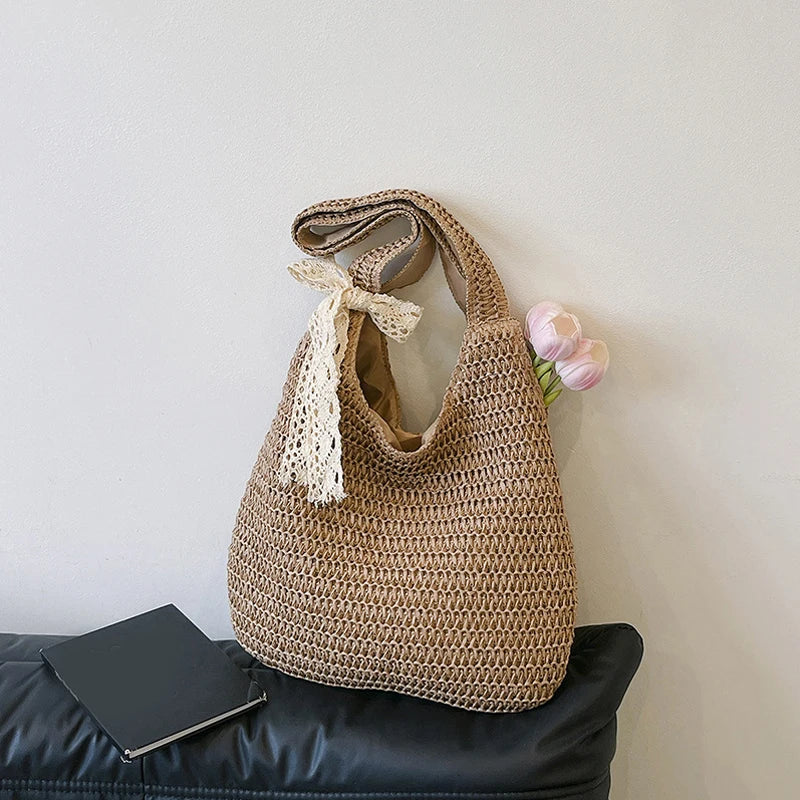 Fashion Straw Women Shoulder Bags Paper Woven Female Handbags Large Capacity Summer Beach Straw Bags Casual Tote Purses