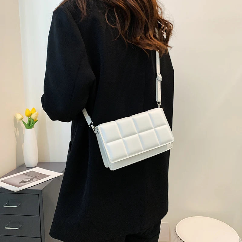 New Solid Color Fashion Shoulder Handbags Female Travel Messenger Bag Plaid Small PU Leather Crossbody Bags For Women