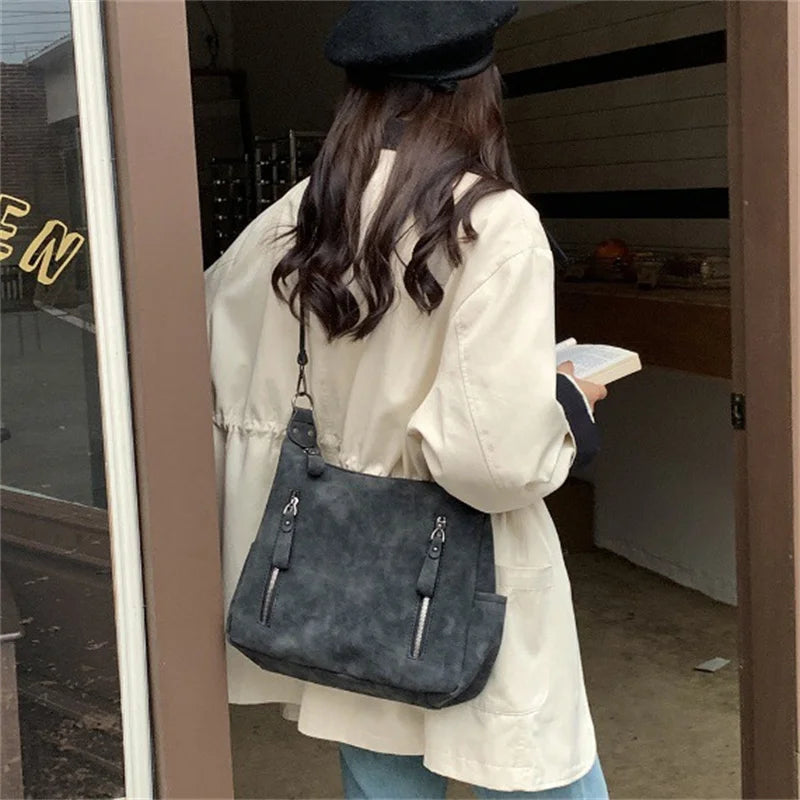 Designer Leather Female Side Bags Retro Shoulder Bag for Women Handbag Casual Ladies Large Capacity Tote Bag
