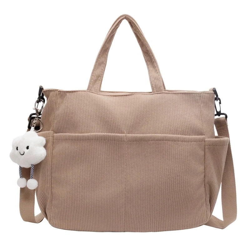 New Corduroy Tote Bag with Zipper Closure, Chic Daily Commuter Handbag Shoulder Crossbody Bag, Ideal for Shopping & Everyday Use