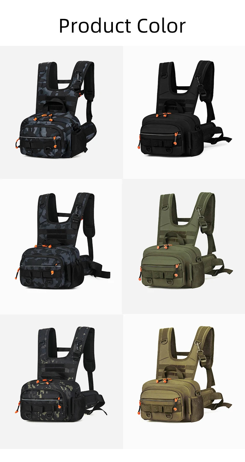 Fishing Lure Front Chest Vest Travel Backpack Camping Hiking Outdoor Cycling Mountaineering Gear Tactical Tackle Bag for Men Sac