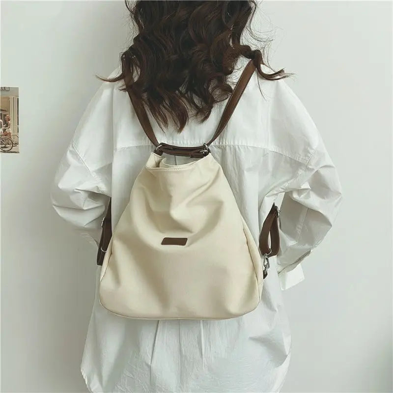 Large Capacity Fashion Canvas Shoulder Bag Women's Leisure Literature and Art Simple Solid Color Crossbody Backpack