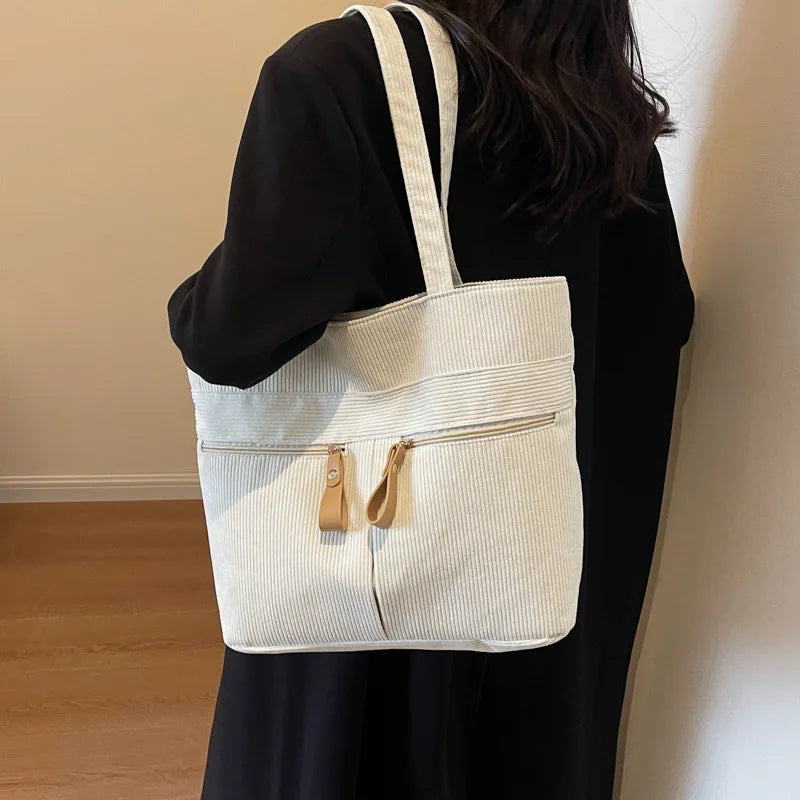 Returning Student Underarm Shoulder Bag, Large Capacity Corduroy Women's Handbag, Casual Commuting Tote Bags for Women Daily Use