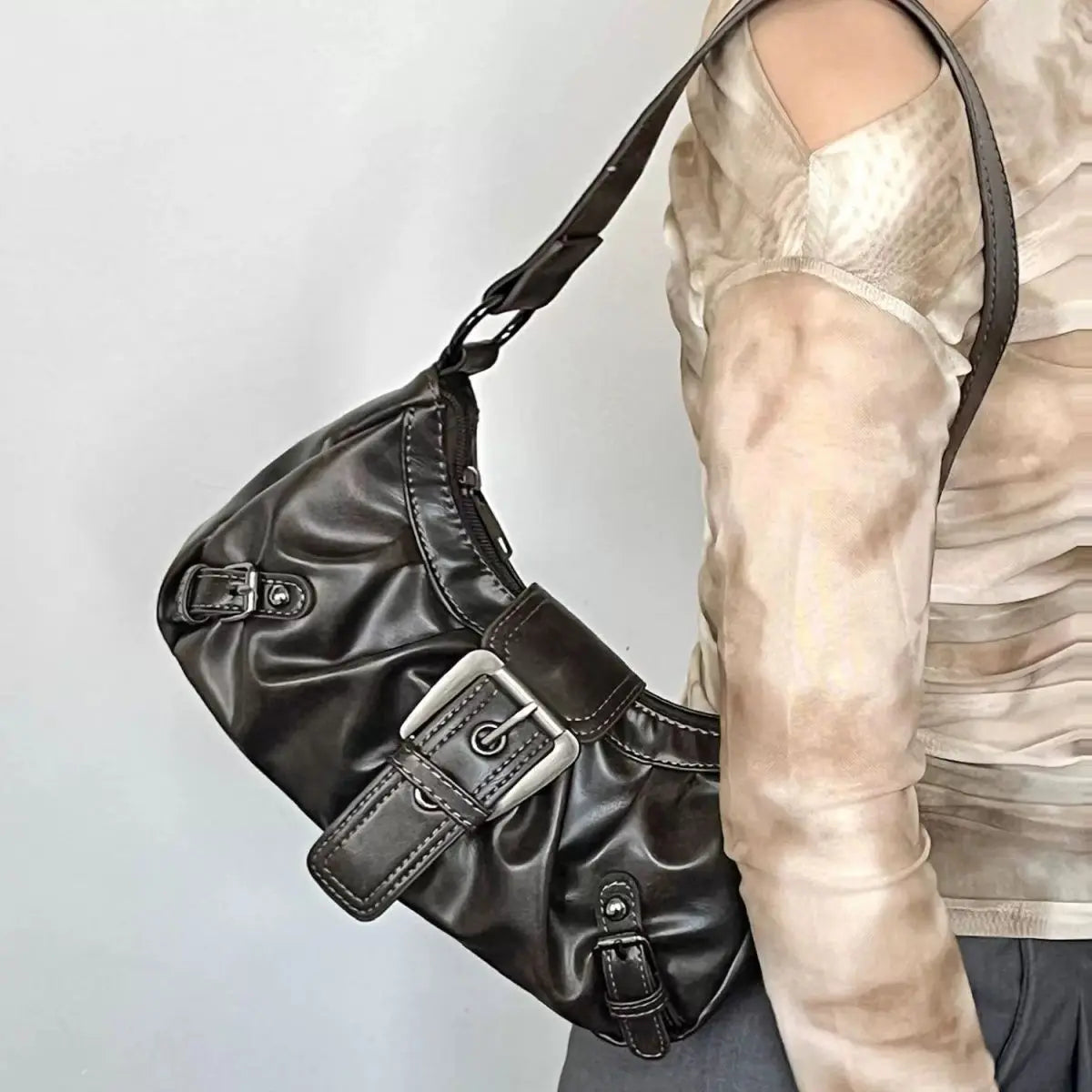 Y2K Retro Handbag Women's Bag, Stylish Fold Leather Shoulder Armpit Bag, Chic Retro Handbags Purse, Temperament Woman Tote Bag