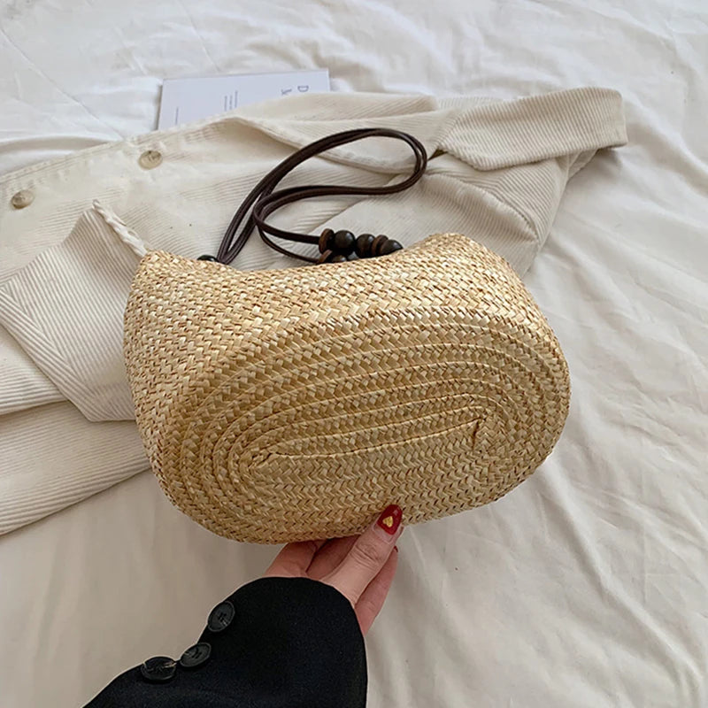 Casual Straw Woven Shoulder Bags, Wicker Handbags, Handmade Summer Beach Bag ,Women Travel ,Large Capacity, Rattan Totes