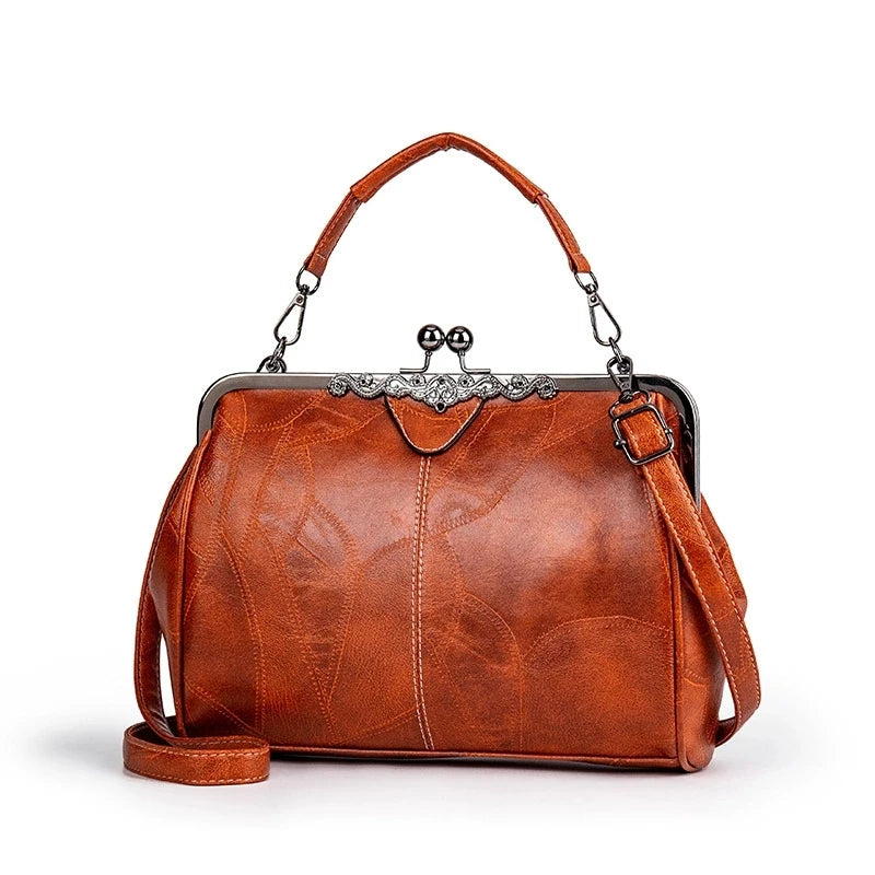 Classic Retro Design Women's Crossbody Bags for Women Leather Handbag Shoulder Bag with Clip, Fashion Thickened Vintage Tote Bag