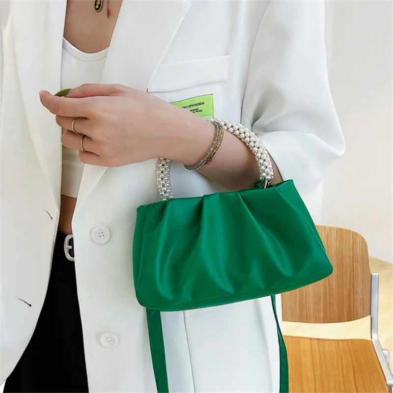 Solid Color Square Pleats Women's Bag Fashionable Cloud Bag, Stylish Soft Surface Handbag, Stylish Single Shoulder Messenger Bag