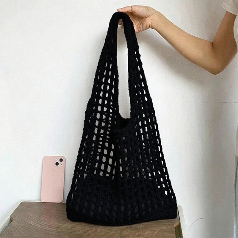Fashion Crochet Bags for Women Summer Beach Tote Bag Aesthetic Totes Handbag Bohemian Woven Knit Shoulder Bag