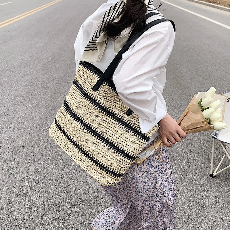 Vintage Straw Rattan Woven Bags Handmade Summer Beach Bags  Ladies Large Capacity Shoulder Bag Bohemia Travel Handbags Totes sac