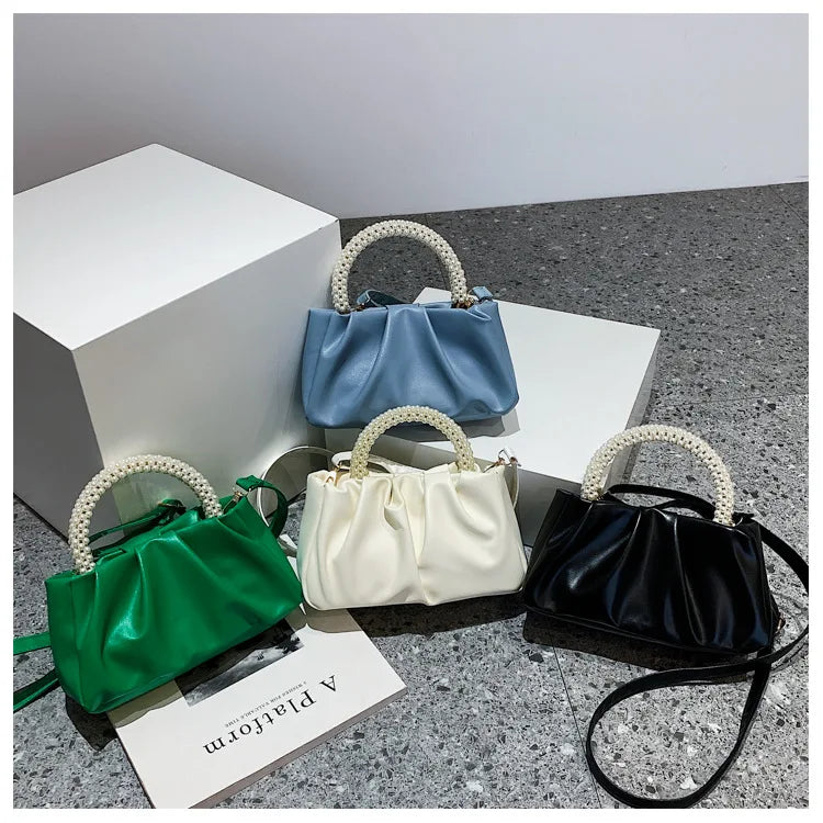 Solid Color Square Pleats Women's Bag Fashionable Cloud Bag, Stylish Soft Surface Handbag, Stylish Single Shoulder Messenger Bag