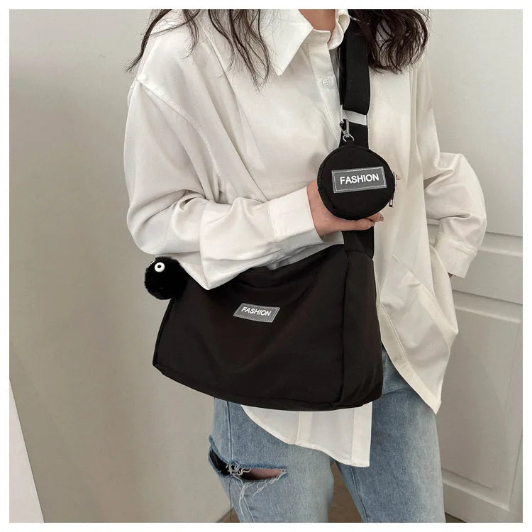 Fashion Crossbody Bag with Round Small Pouch, Versatile Stylish Lightweight Oxford Shoulder Bag for Women Daily Use Work Travel