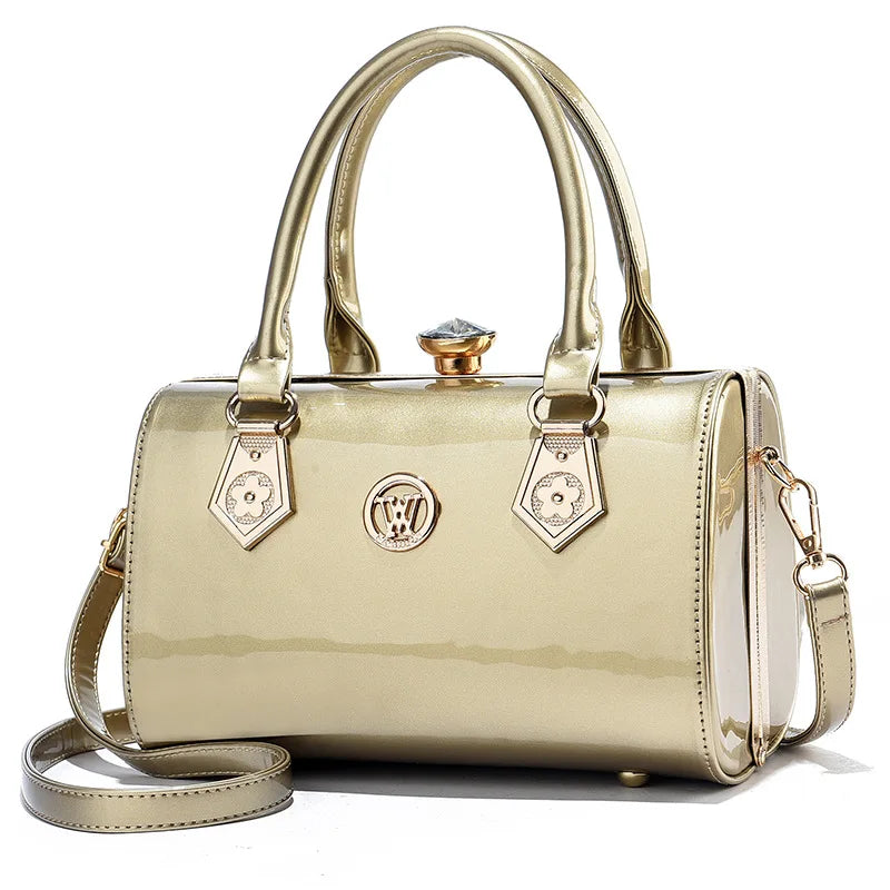 Fashion bright leather handbag large capacity Boston bag women's elegant temperament shoulder messenger bag
