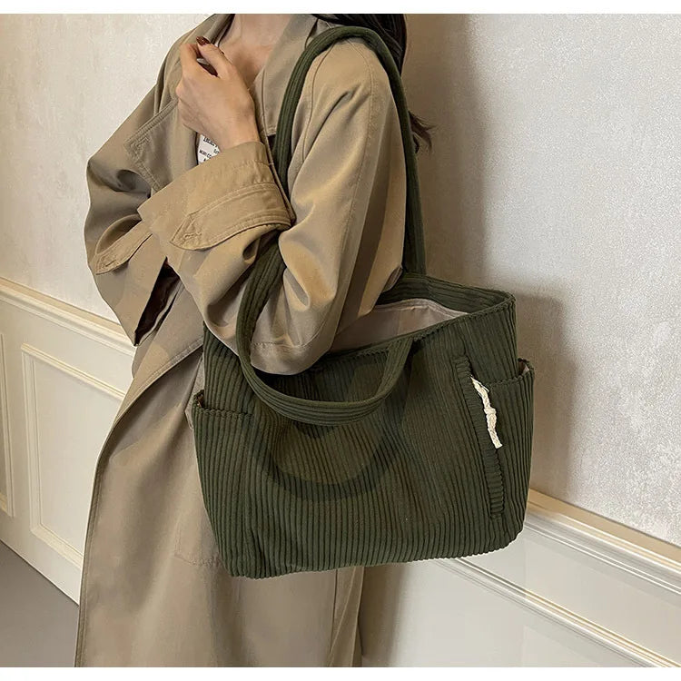 Autumn Winter Corduroy Tote Bag Korean Version Simple Handbag Women Large Capacity Versatile Casual Student Shoulder Bag Ita Bag