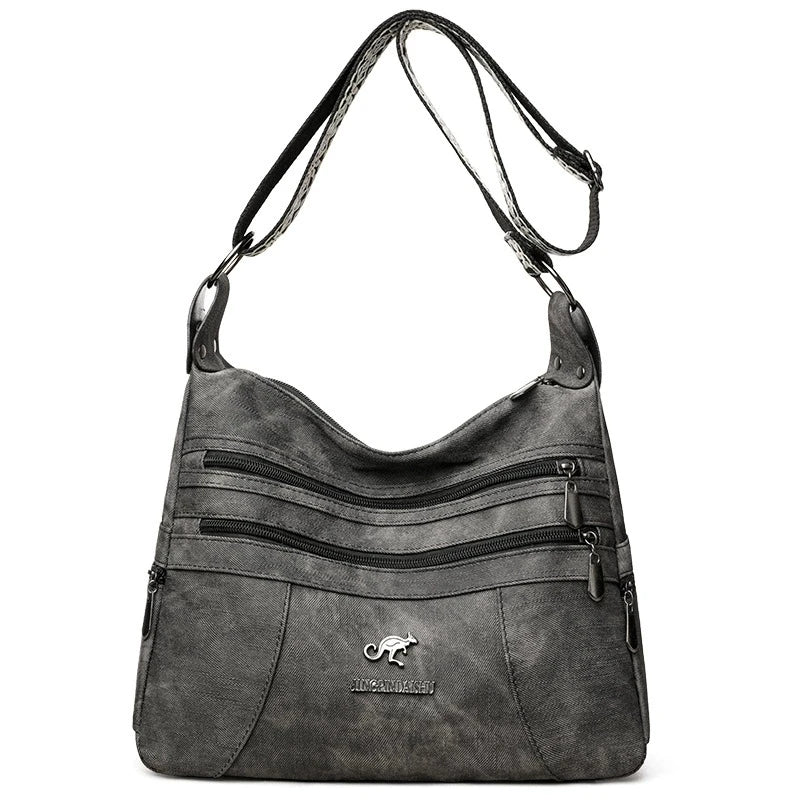 Vintage Style Shoulder Bag for Women Multi Layer Versatile Faux Leather Crossbody Bag Casual Handbag Purse with Zipper Closure