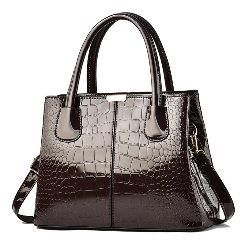 Ladies' shiny leather design solid color shoulder bag fashionable and simple large capacity shopping handbag