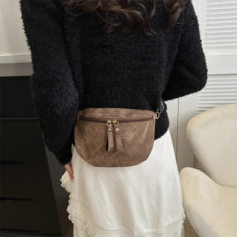 Stylish Hobo Solid Color Satchel Luxury Designer Chest Bag Women's PU Leather Waist Bags Wide Strap Fashion Fanny Shoulder Pack