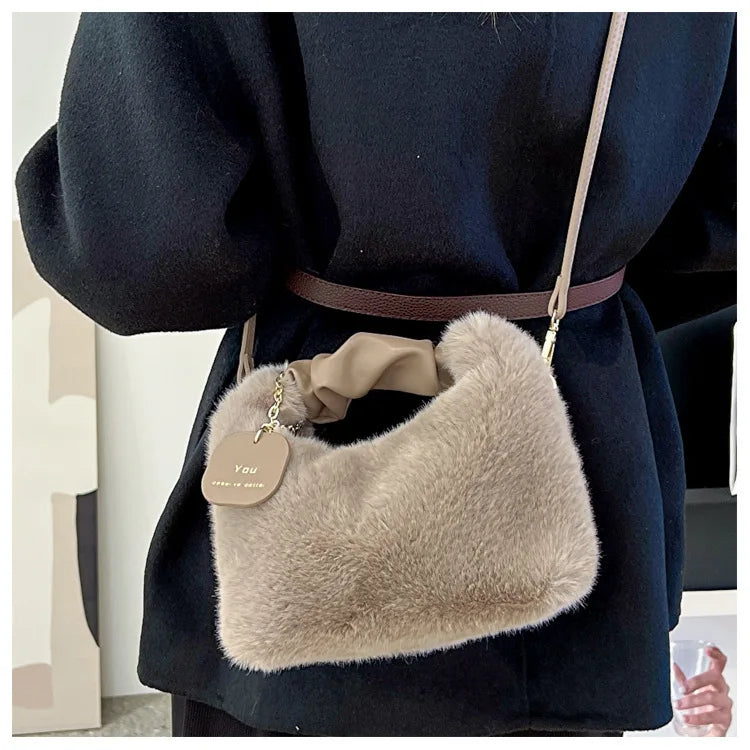 Fashionable Plush Tote Bag, Cute Stylish Women's Handbag Shoulder Crossbody Bag, Suitable for Women Party Banquet Daily Travel
