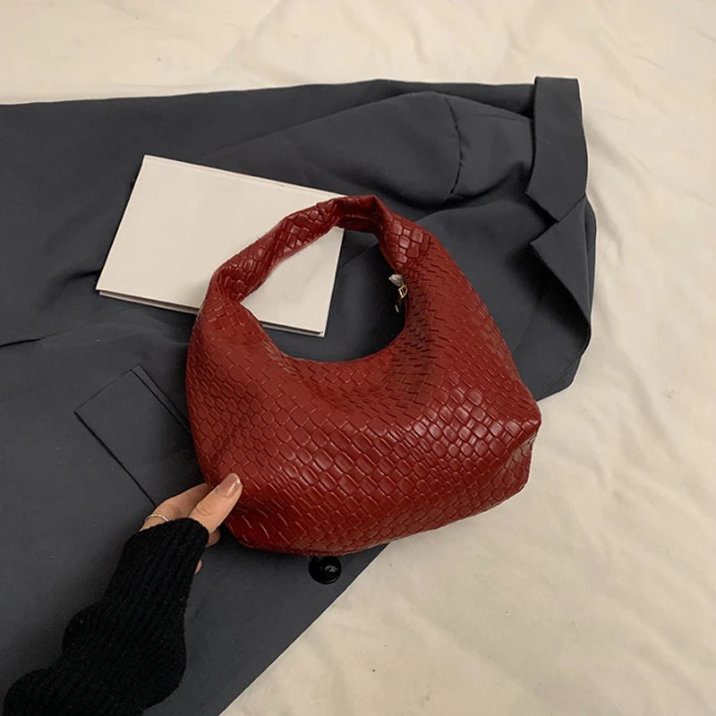 Women Classic Fashion Woven Embossed Hobo Soft PU Leather Small Top-handle Shoulder Bag Casual Daily Handbags
