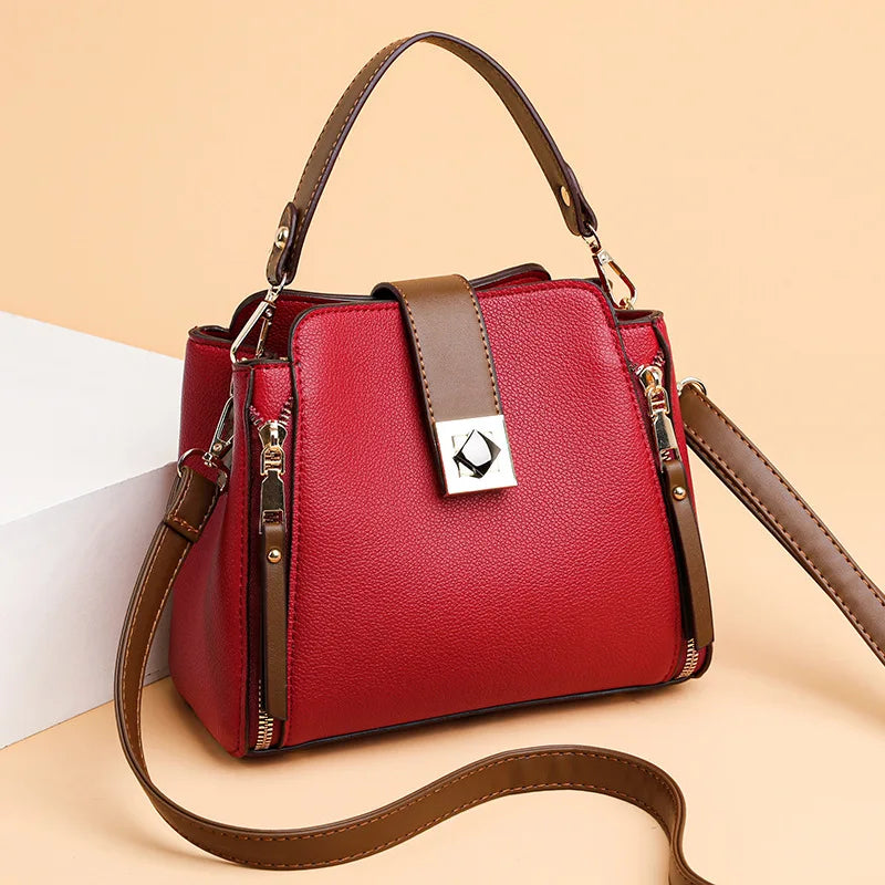 Small Bucket Shoulder Bags For Women Luxury Designer PU Leather Messenger Crossbody Bags Ladies Casual Solid Color Purse Handbag