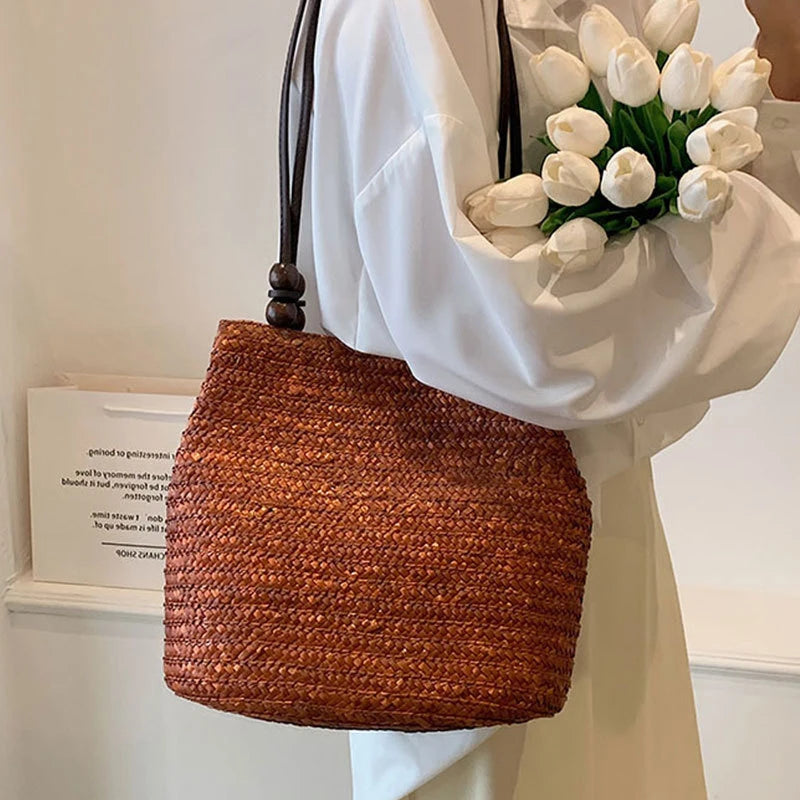 Casual Straw Woven Shoulder Bags, Wicker Handbags, Handmade Summer Beach Bag ,Women Travel ,Large Capacity, Rattan Totes